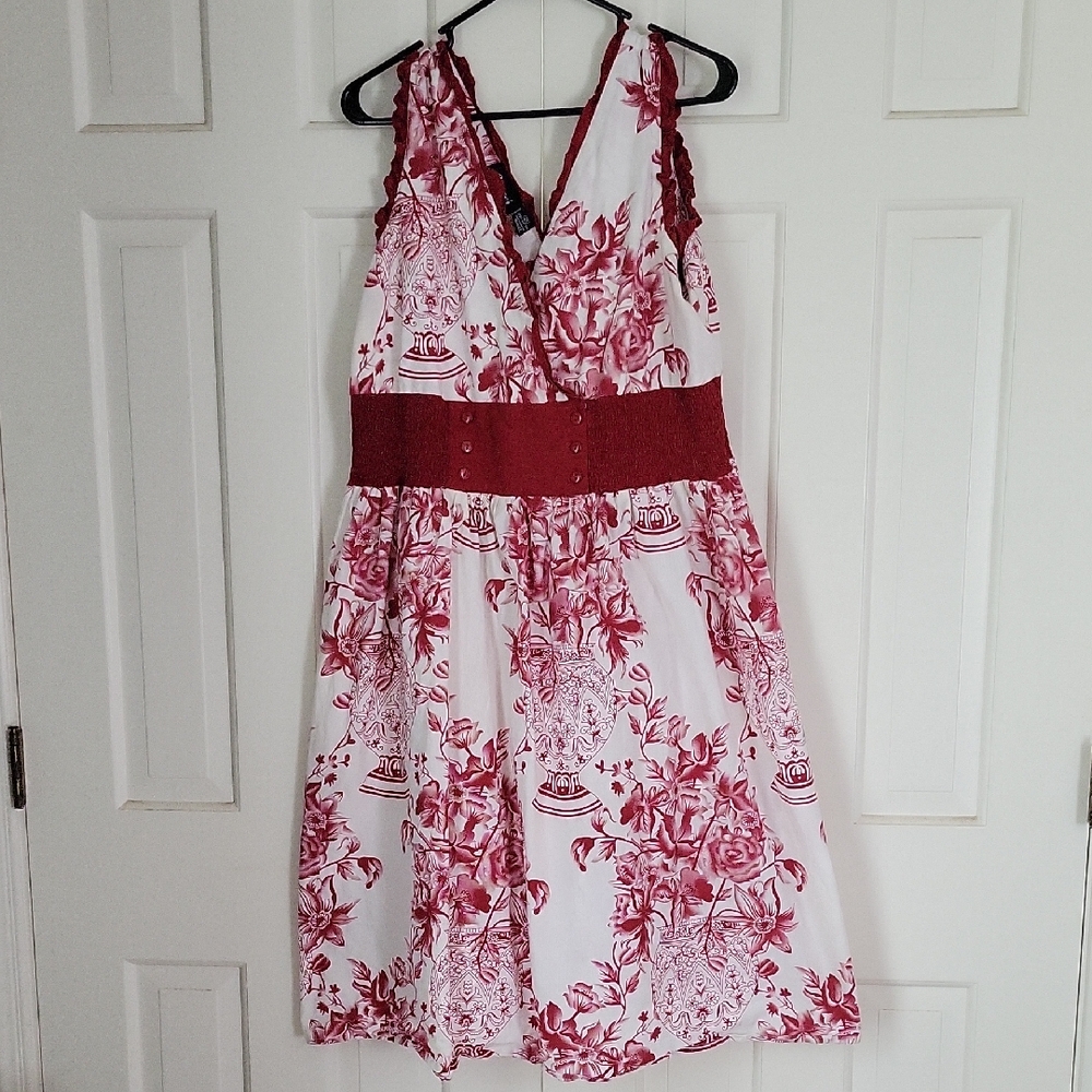 Cassee's Womens Sleeveless Midi Dress Red White Garden Party Sz 2x